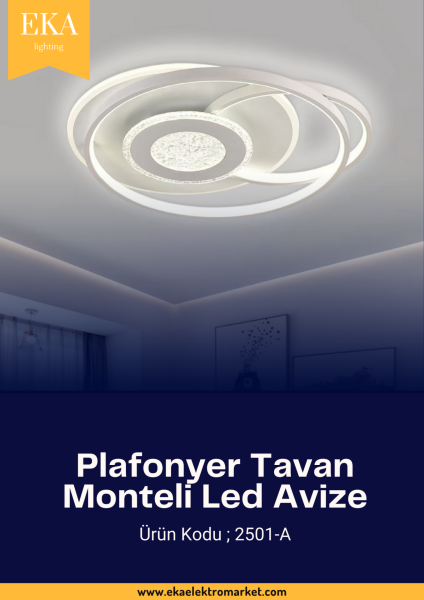 Eka Plafonyer Tavan Modern Ultra Power 3 Renk Ledli Avize 2501-A