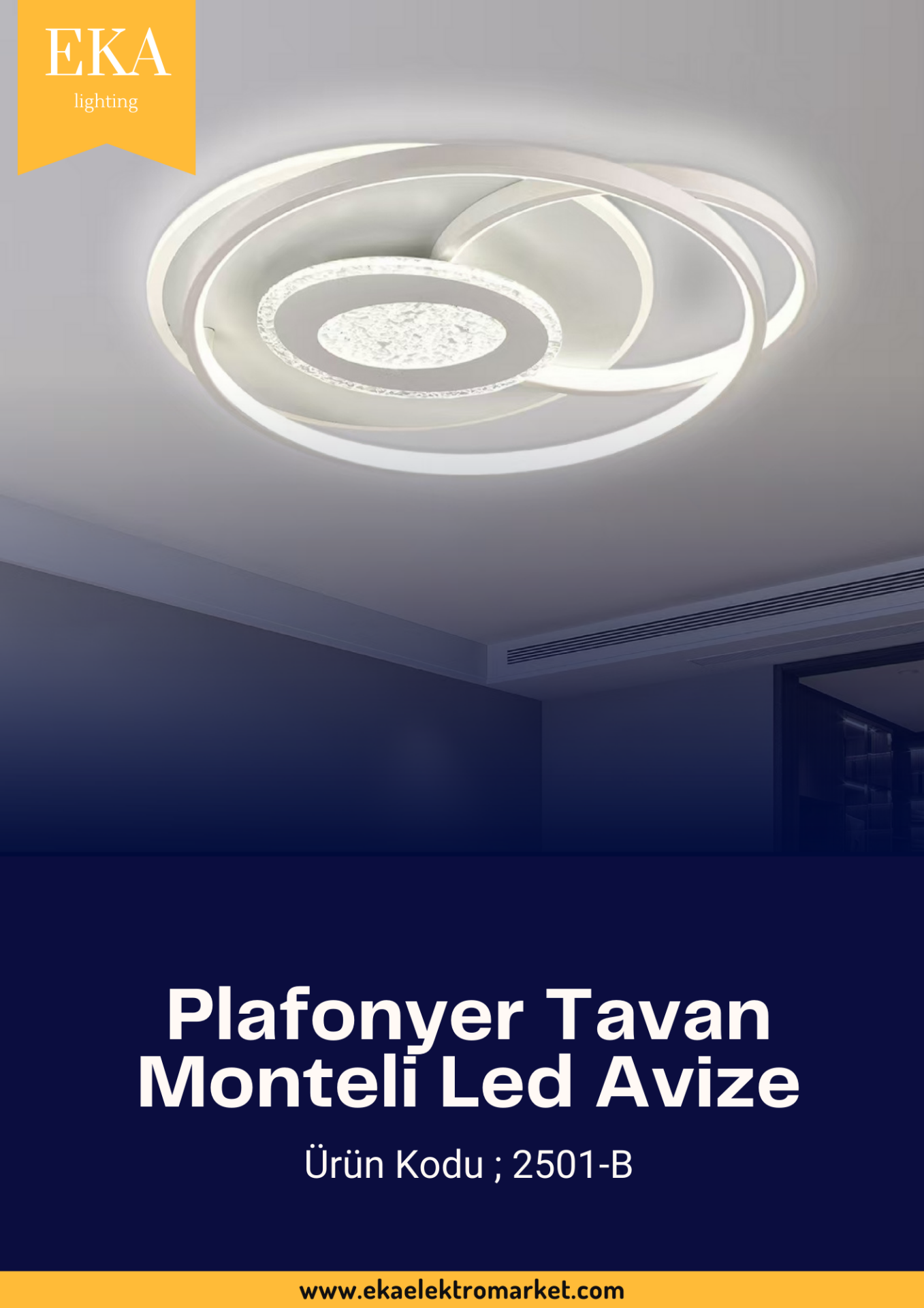 Eka Plafonyer Tavan Modern Ultra Power 3 Renk Ledli Avize 2501-B