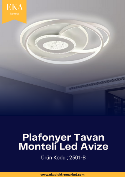 Eka Plafonyer Tavan Modern Ultra Power 3 Renk Ledli Avize 2501-B