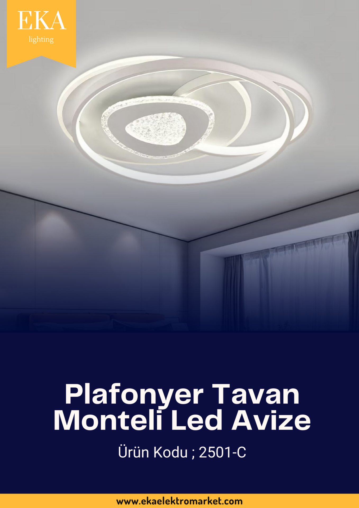 Eka Plafonyer Tavan Modern Ultra Power 3 Renk Ledli Avize 2501-C