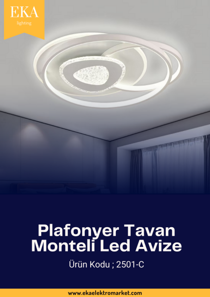 Eka Plafonyer Tavan Modern Ultra Power 3 Renk Ledli Avize 2501-C