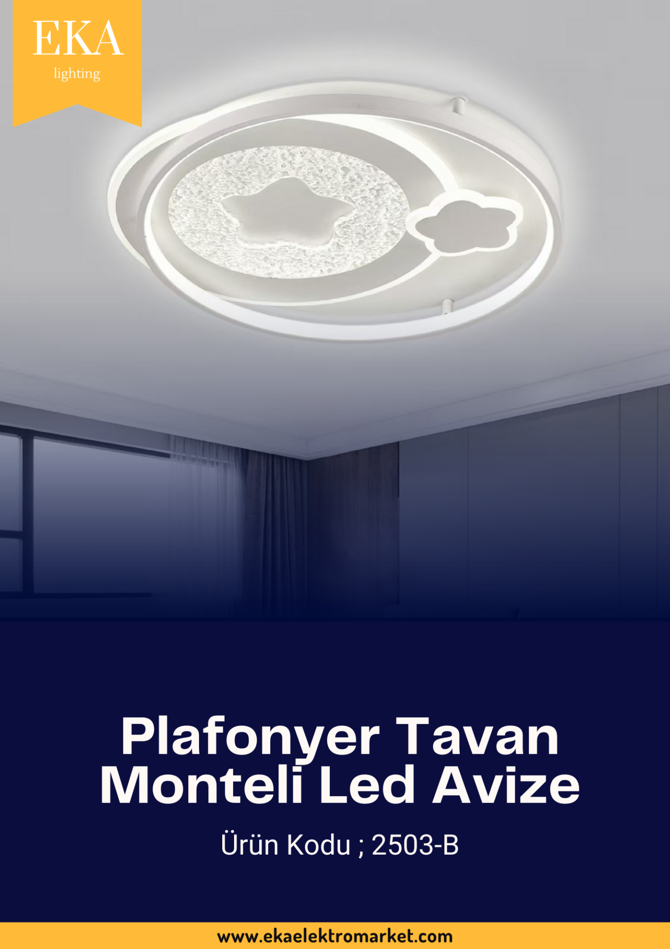 Eka Plafonyer Tavan Modern Ultra Power 3 Renk Ledli Avize 2503-B