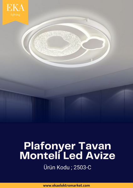 Eka Plafonyer Tavan Modern Ultra Power 3 Renk Ledli Avize 2503-C