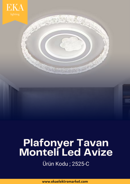 Eka Plafonyer Tavan Modern Ultra Power 3 Renk Ledli Avize 2525-C