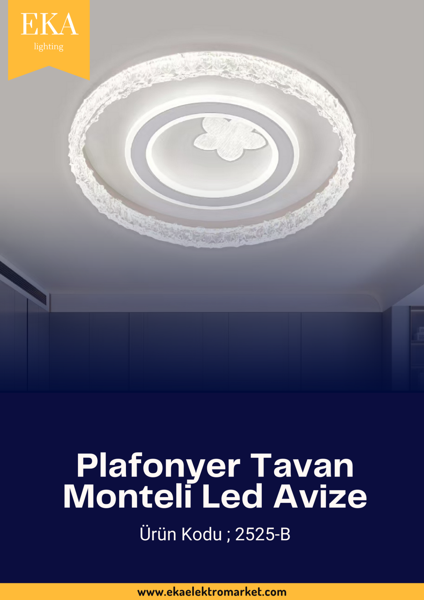 Eka Plafonyer Tavan Modern Ultra Power 3 Renk Ledli Avize 2525-B
