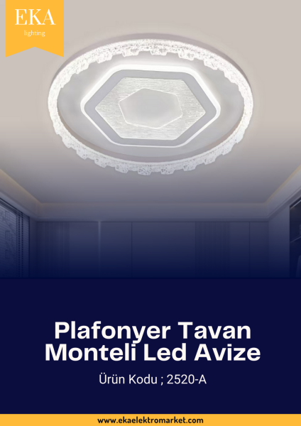 Eka Plafonyer Tavan Modern Ultra Power 3 Renk Ledli Avize 2520-A