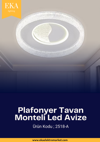 Eka Plafonyer Tavan Modern Ultra Power 3 Renk Ledli Avize 2518-A
