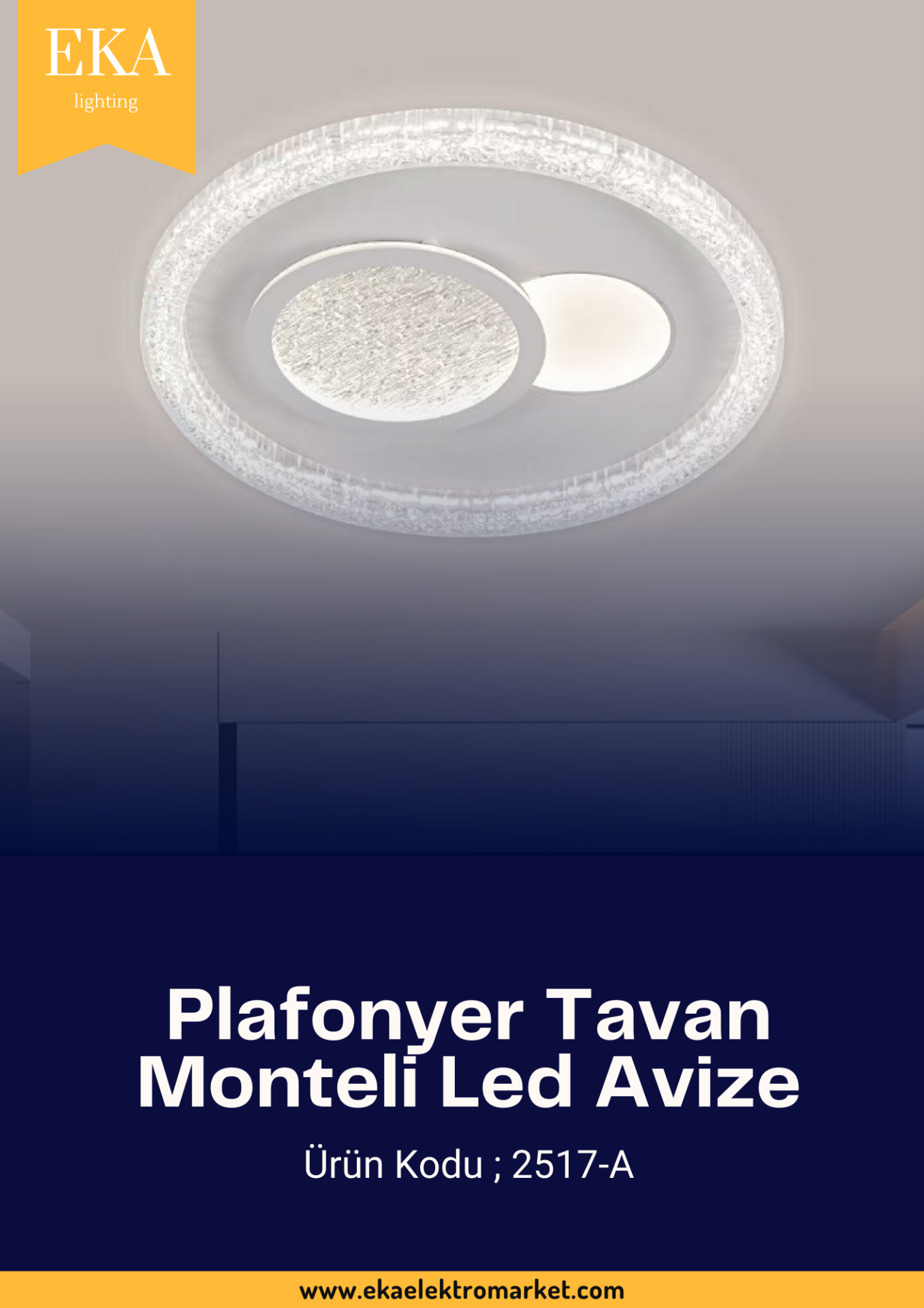 Eka Plafonyer Tavan Modern Ultra Power 3 Renk Ledli Avize 2517-A
